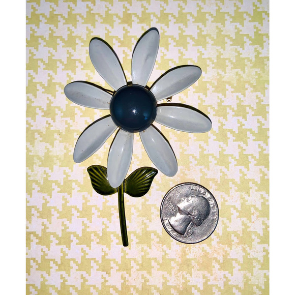 Big Tall Enamel Flower Pin - Light and Dark Gray, 3-5/8 Inches Tall, 1970s - Picture 2 of 4